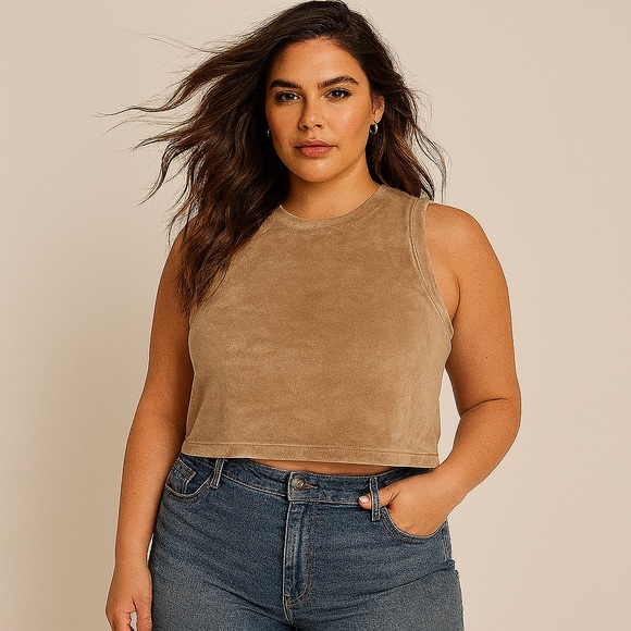 SKIMS Velour Crew Neck Tank Top Honey Brown Pullover Soft Plus Size 2X NEW - Picture 1 of 5